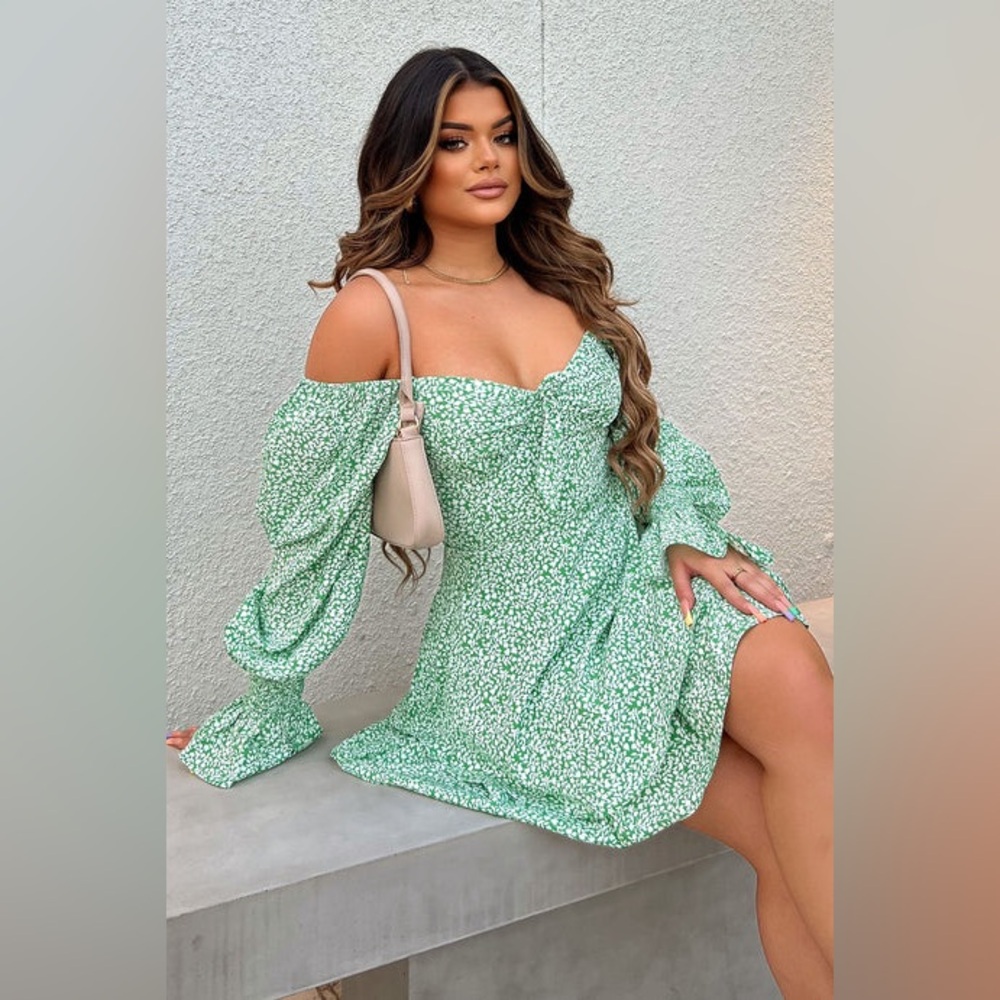 Green Off-Shoulder Mini Dress